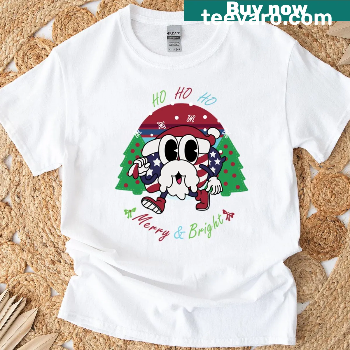 Vintage Santa t-shirt with USA flag design and humorous graphic — on a men's t-shirt