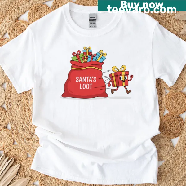 Cartoon of a funny runaway gift on an oversized T-shirt.