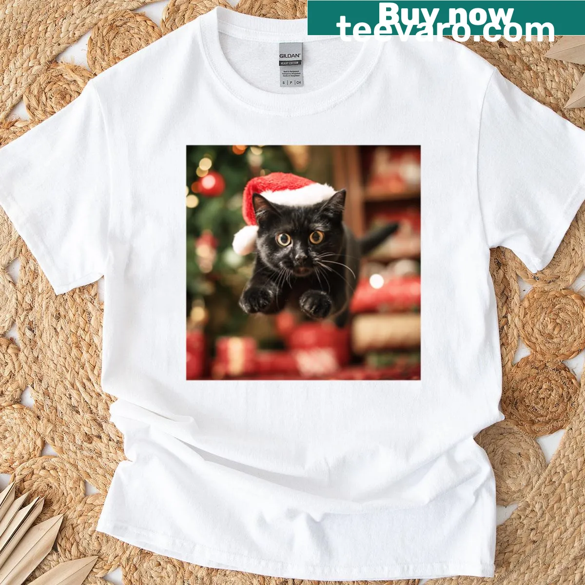 Cute Santa Paws T-shirt featuring a dog in festive attire — on a men's t-shirt