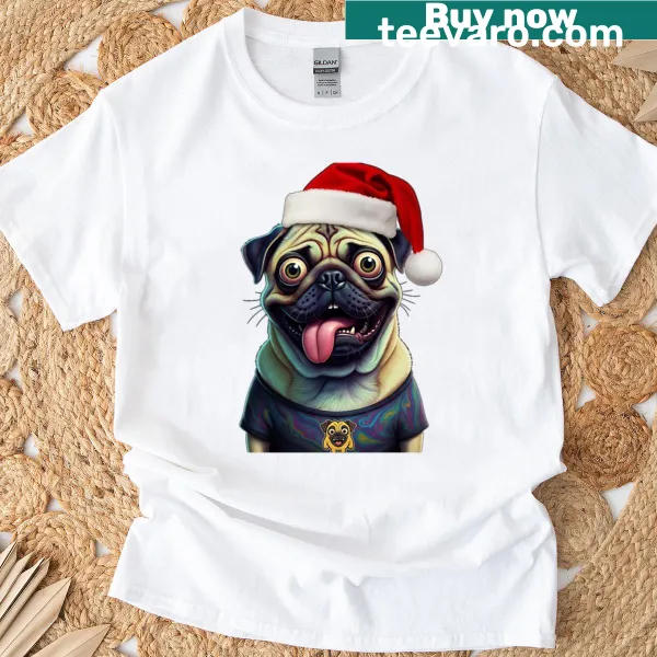 Adorable Santa pug wearing a Christmas hat and beard illustration