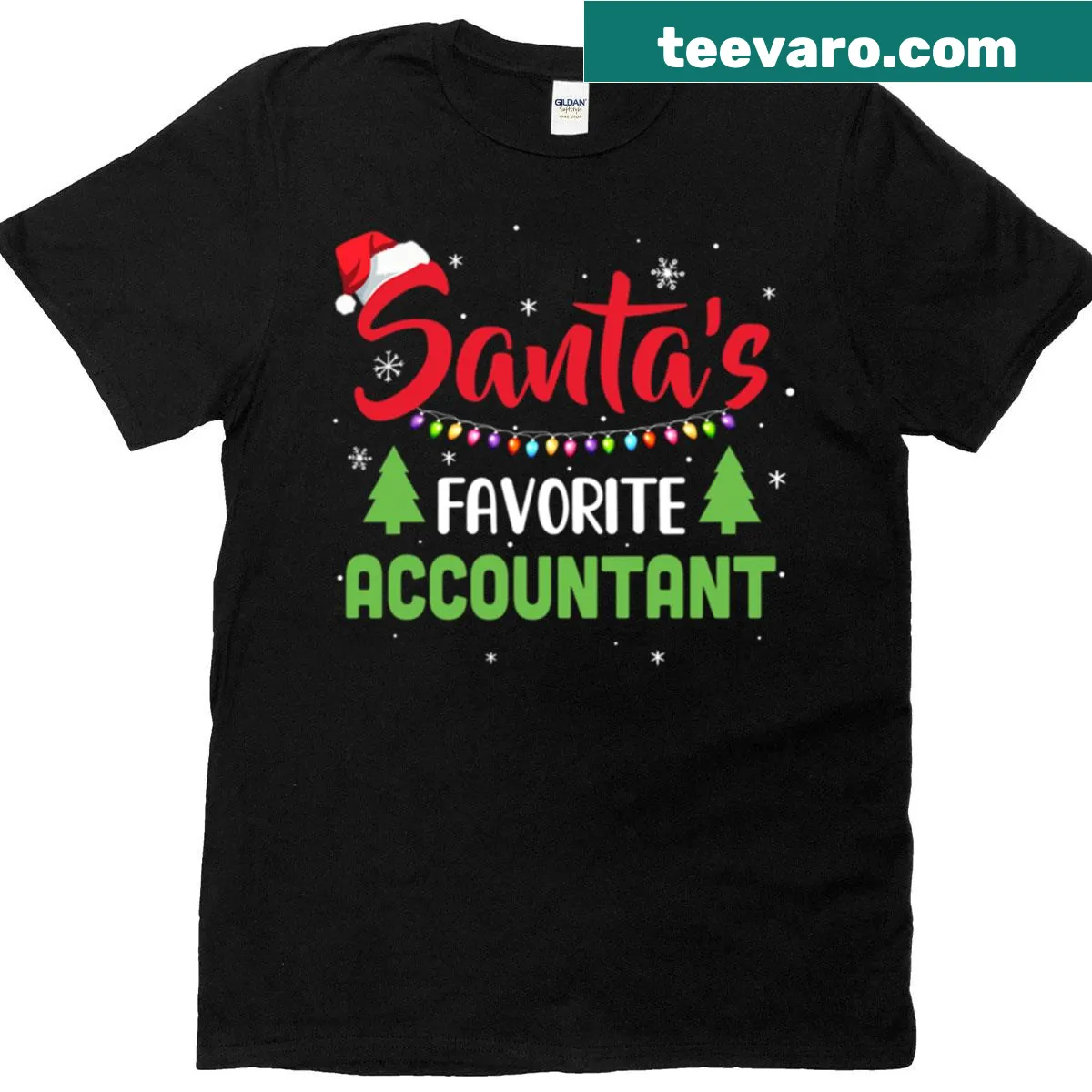 Funny Christmas tee with 'Santa's Favorite Accountant' text — on a men's t-shirt
