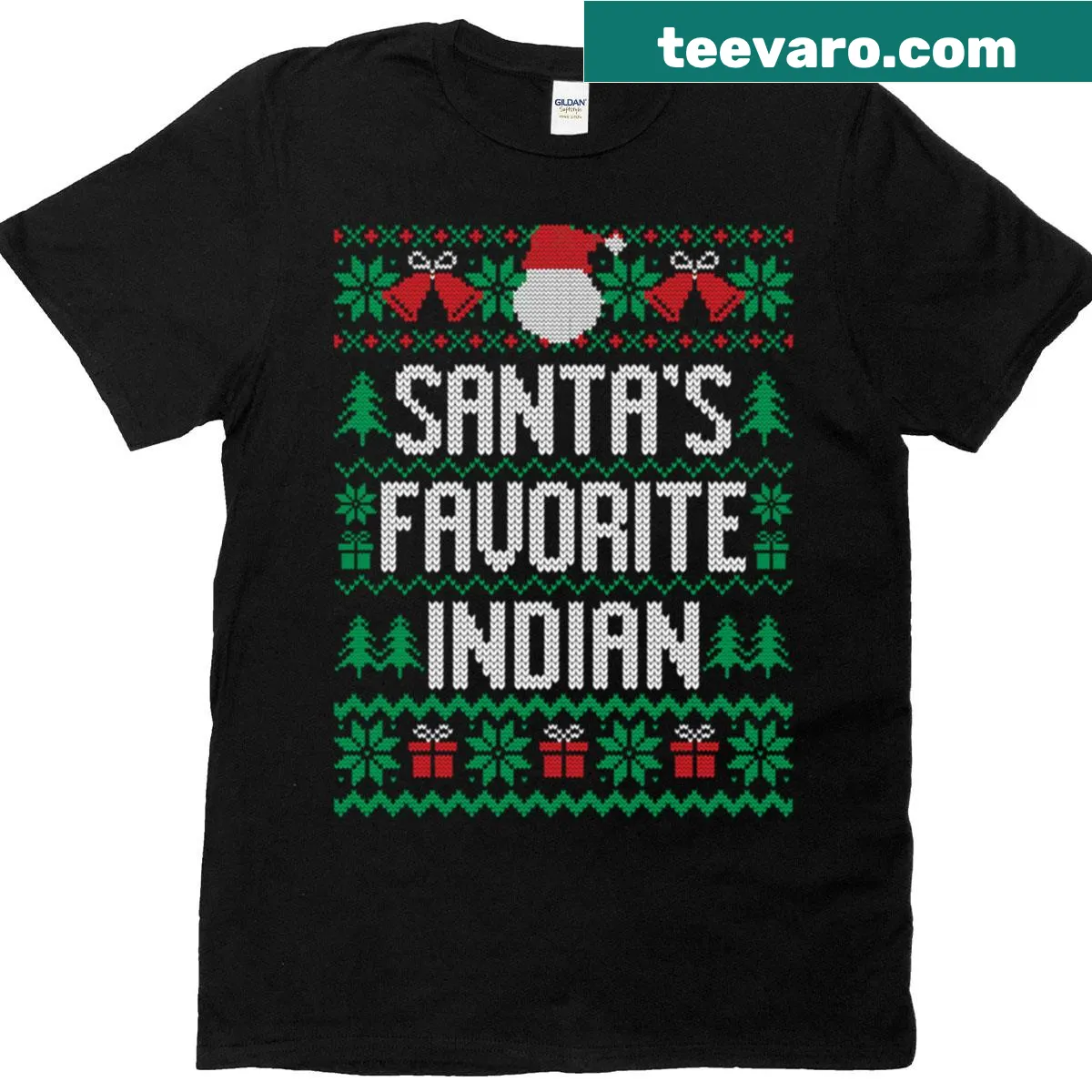 Santa's Favorite Indian T-shirt with playful typography for the holidays — on a men's t-shirt