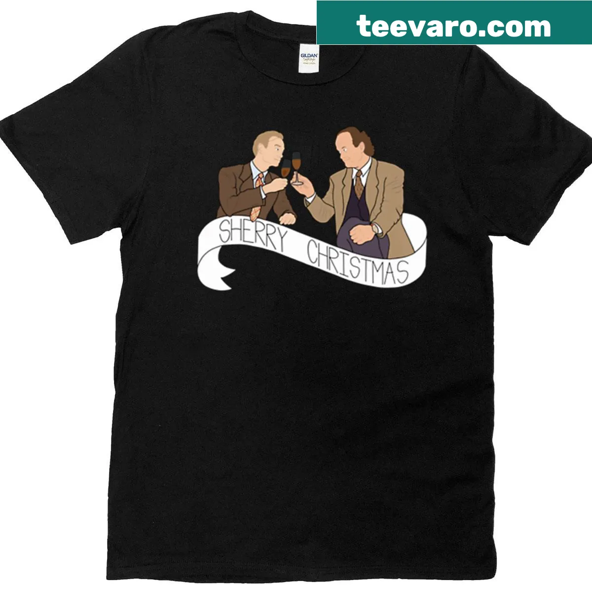 Cheerful Sherry Christmas graphic t-shirt — on a men's t-shirt