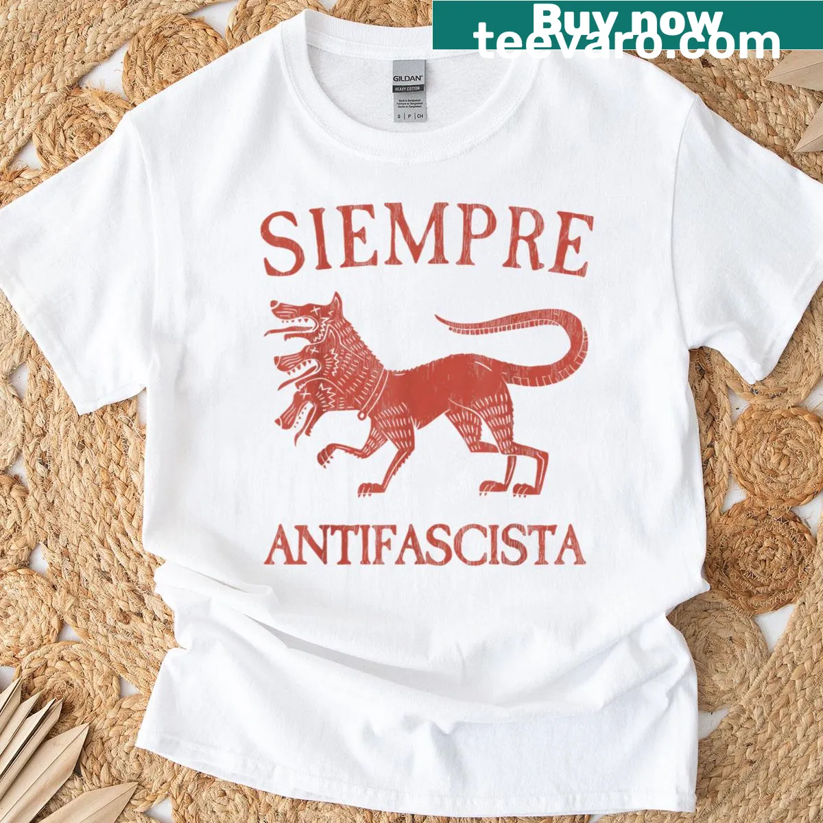 Siempre Antifascista T-shirt with bold typography design — on a men's t-shirt