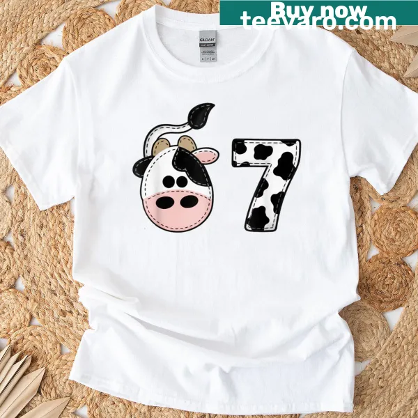 Cow print numbers 6 and 7 graphic t-shirt for animal lovers