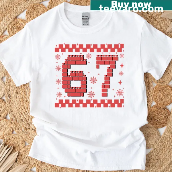 Playful 'Six Seven' text on a festive Christmas T-shirt