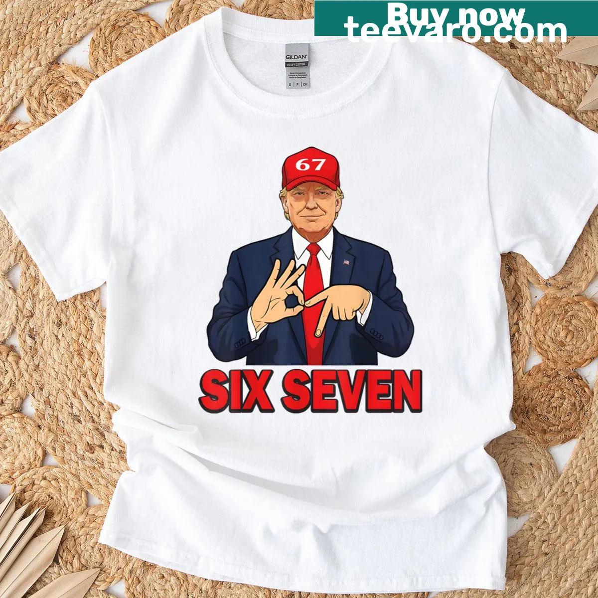 Funny patriotic t-shirt with Six Seven Trump meme design — on a men's t-shirt