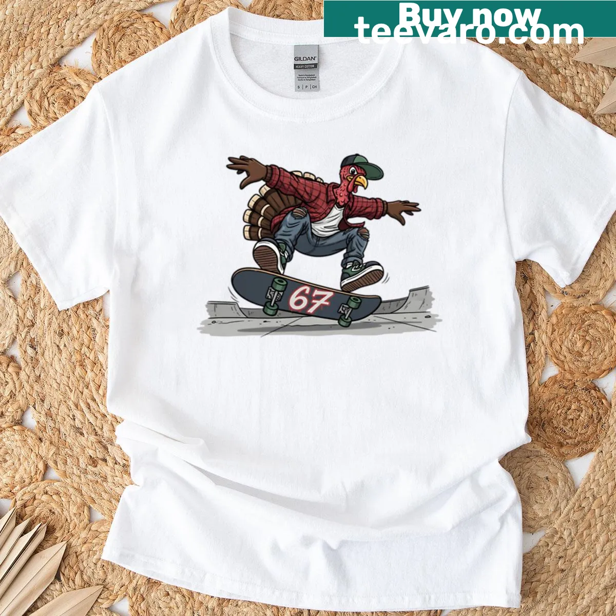 Humorous Turkey graphic T-shirt for Thanksgiving celebrations. — on a men's t-shirt