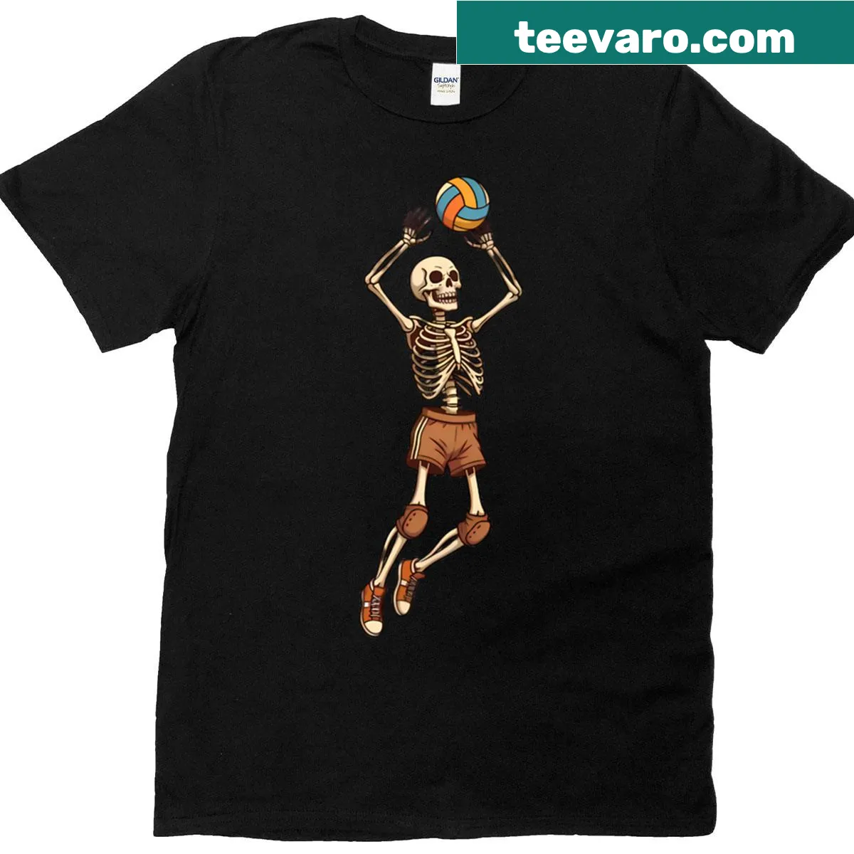 Skeleton volleyball player jumping for a serve with a volleyball — on a men's t-shirt