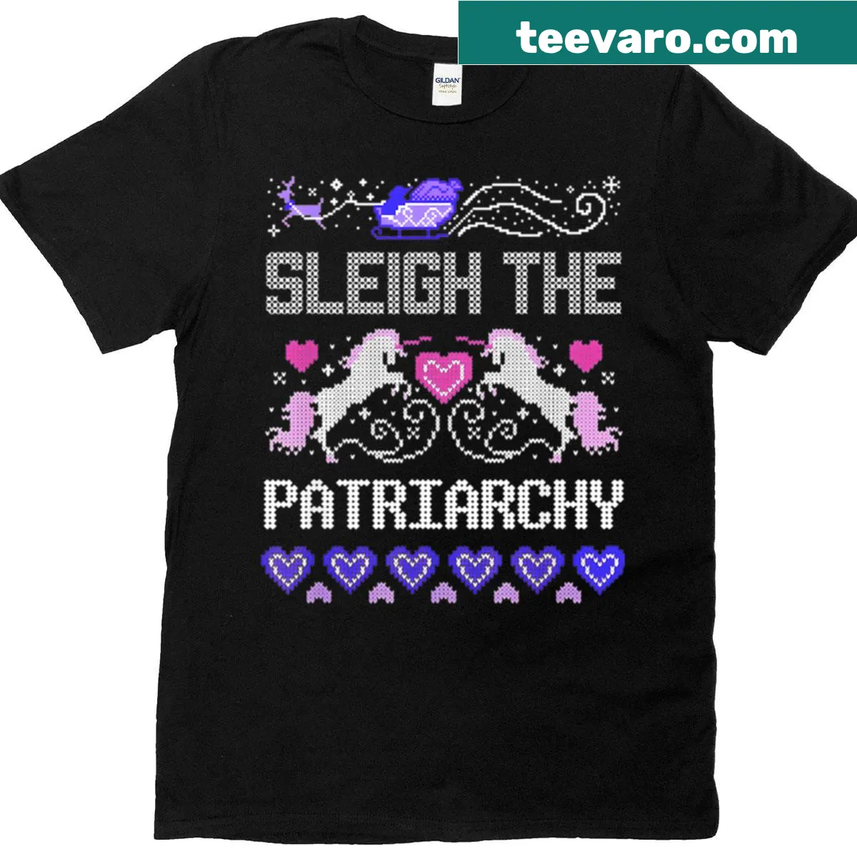 Oversized Christmas T-shirt with 'Sleigh The Patriarchy' text — on a men's t-shirt