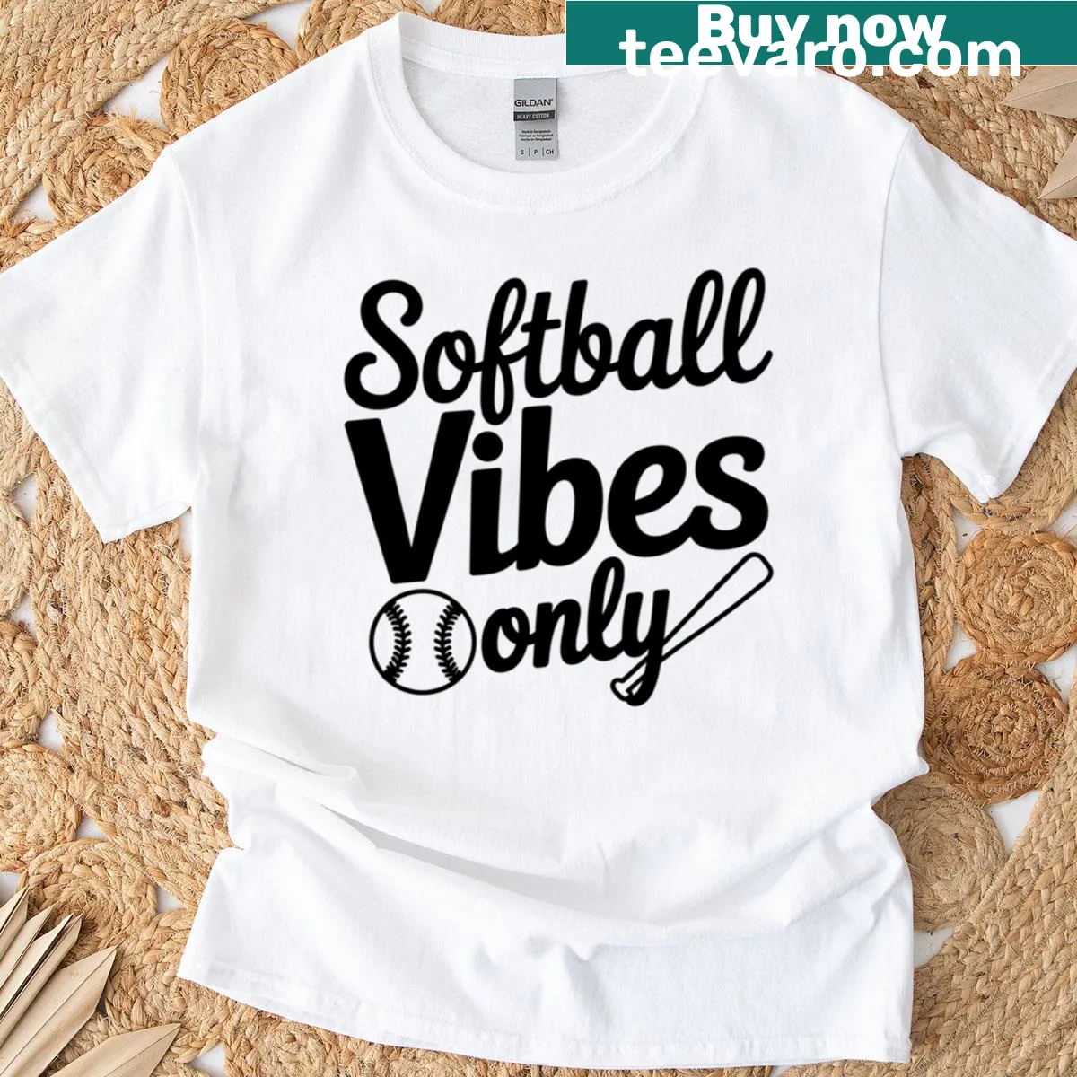T-shirt with the phrase 'Softball Vibes Only' — on a men's t-shirt