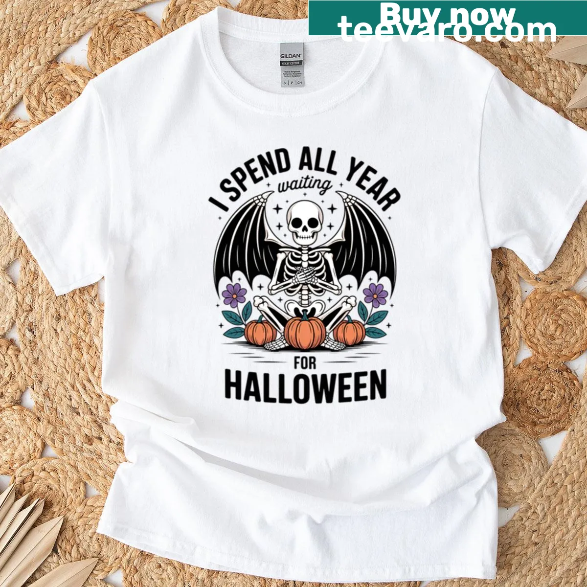 Oversized Halloween-themed shirt with funny text design — on a men's t-shirt