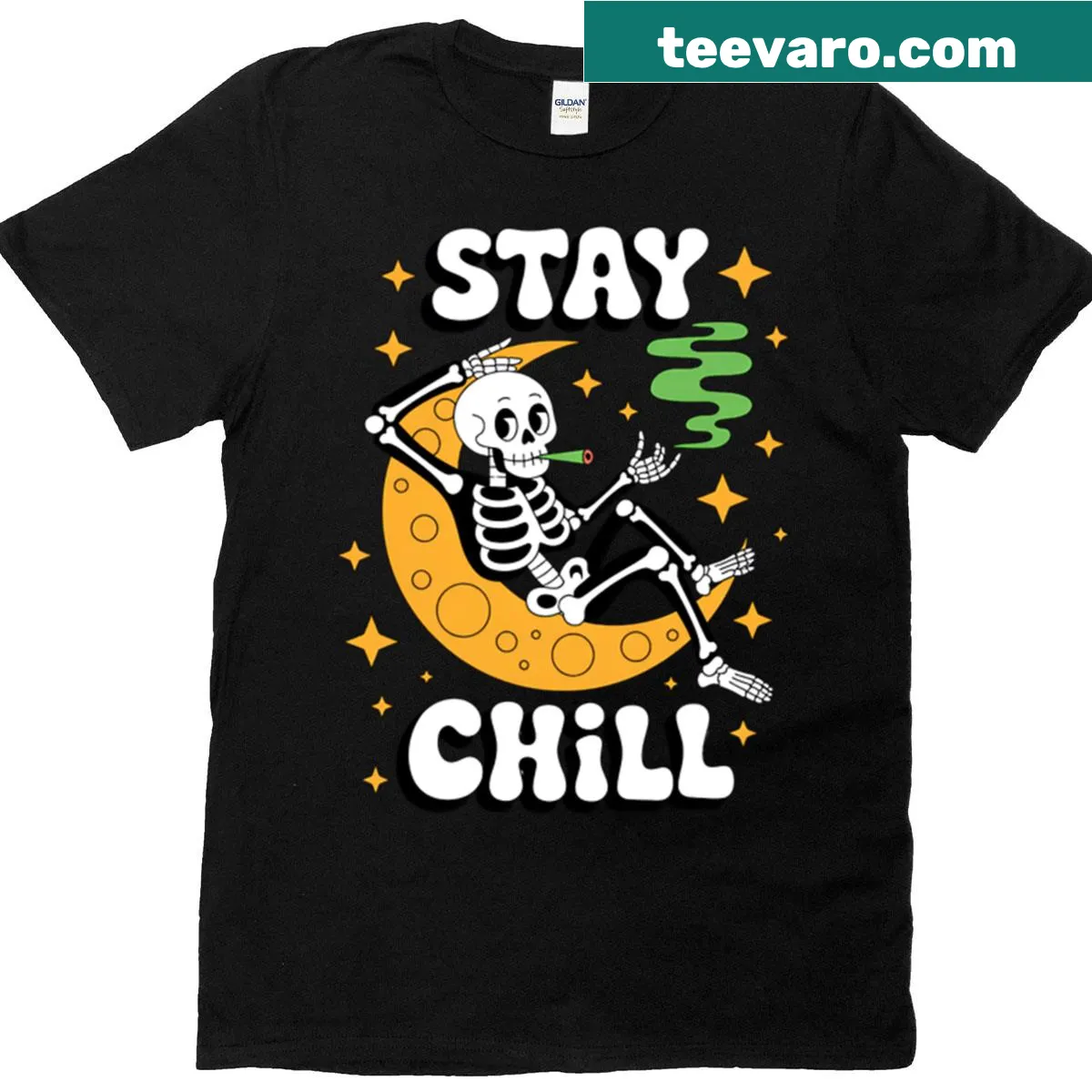 Funny Halloween T-shirt with 'Stay Chill' text — on a men's t-shirt