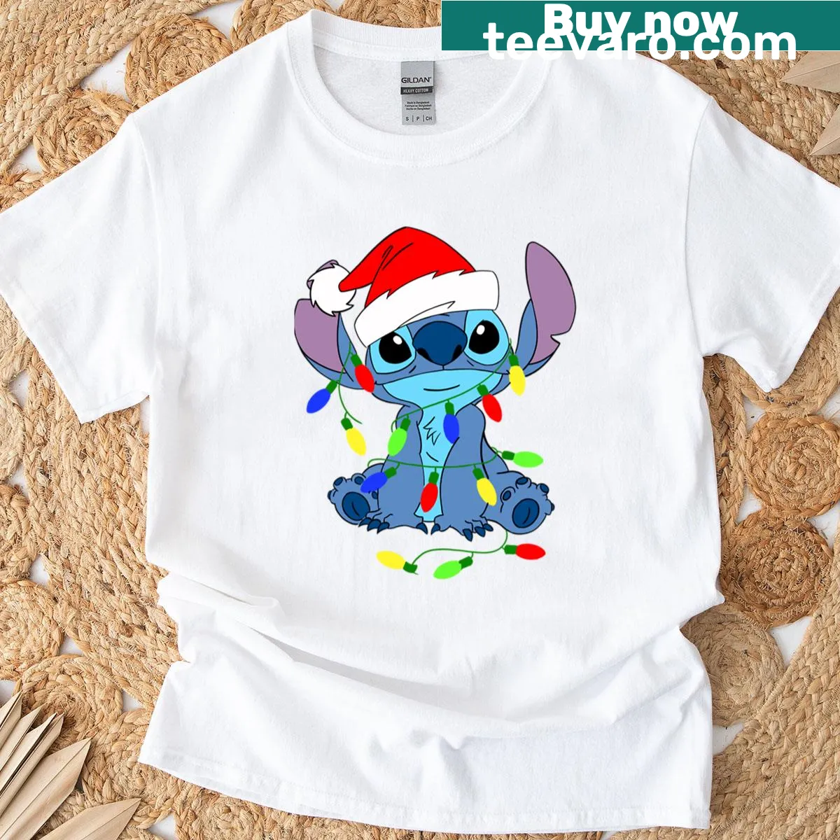 Stitch t-shirt celebrating Christmas with a playful design — on a men's t-shirt