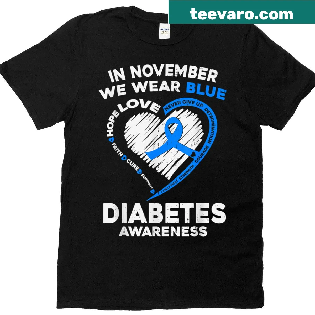 Blue ribbon design for Type 1 Diabetes awareness — on a men's t-shirt