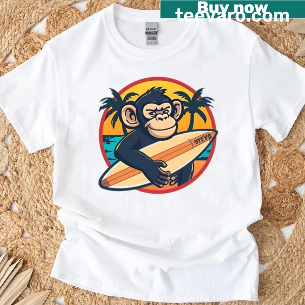 Playful Surf Monkey t-shirt with cartoon design