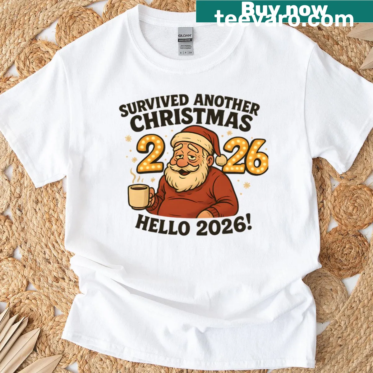 Holiday T-shirt with humorous text about surviving Christmas — on a men's t-shirt