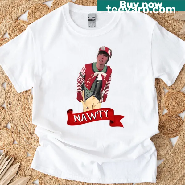 Humorous Christmas shirt featuring Tally the Elf with a naughty or nice theme