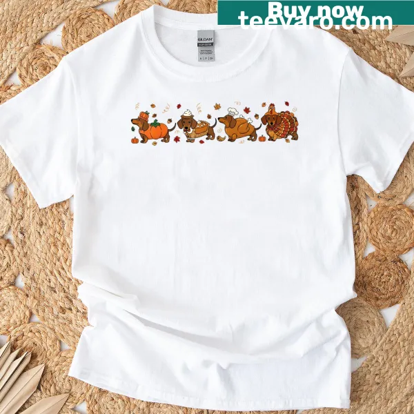 Thanksgiving T-shirt with dachshund turkey illustration