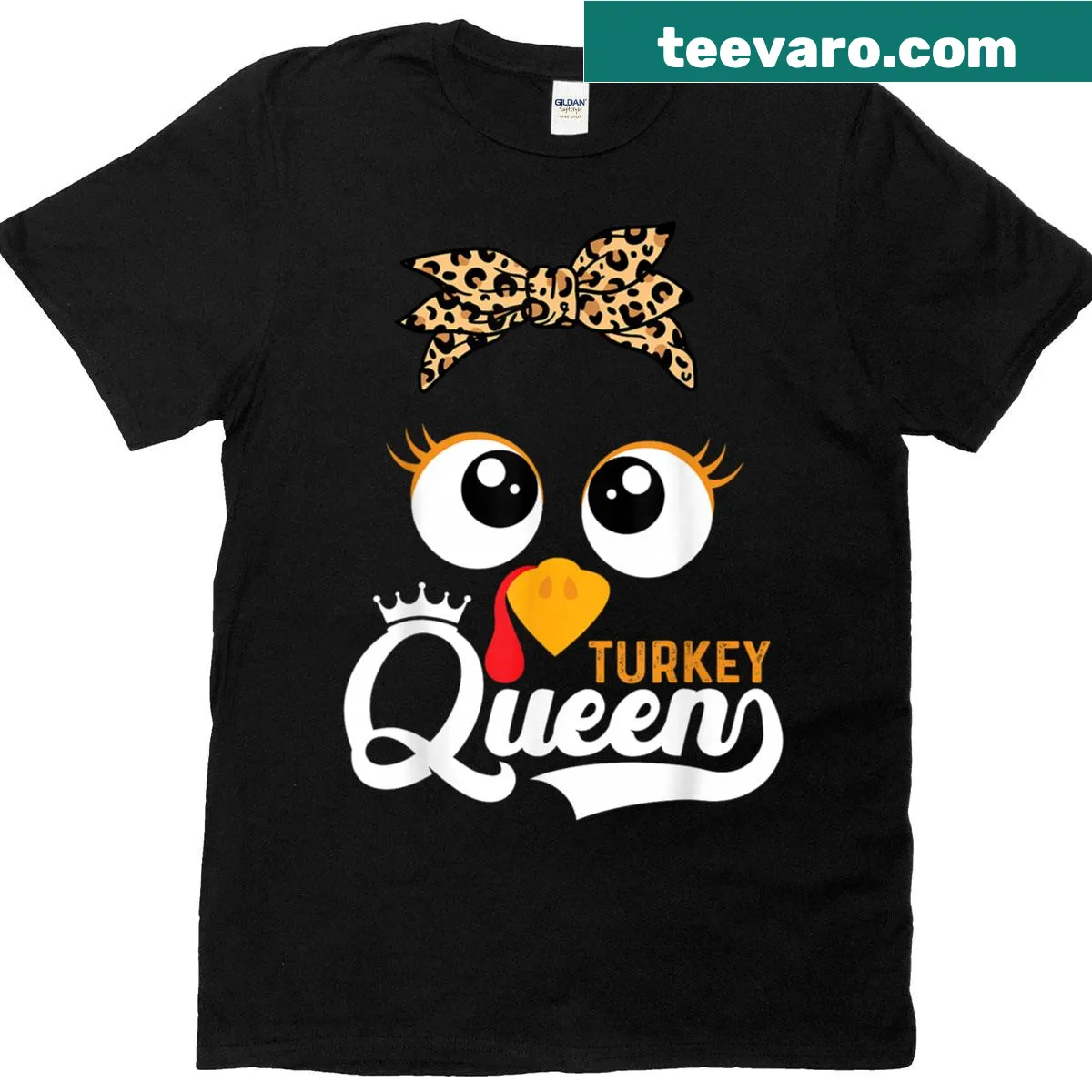 Funny Thanksgiving T-shirt with turkey face and leopard print — on a men's t-shirt