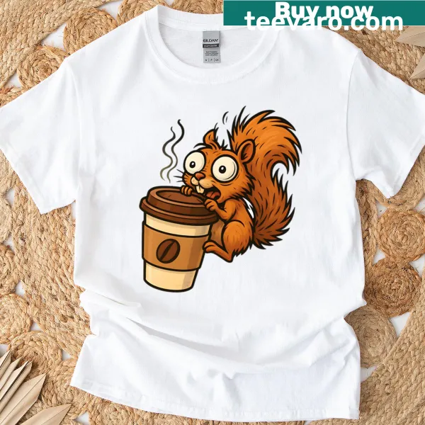 Illustration of a caffeinated squirrel on a T-shirt