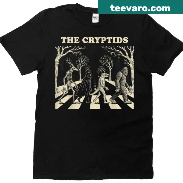 Funny cryptid graphic t-shirt featuring Bigfoot and Mothman