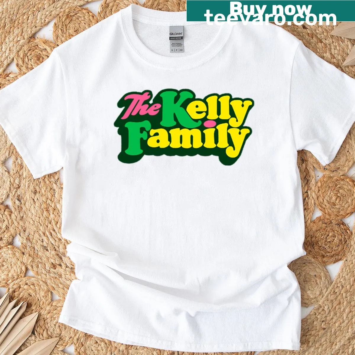 Vintage distressed T-shirt featuring 'The Kelly Family 4' design — on a men's t-shirt