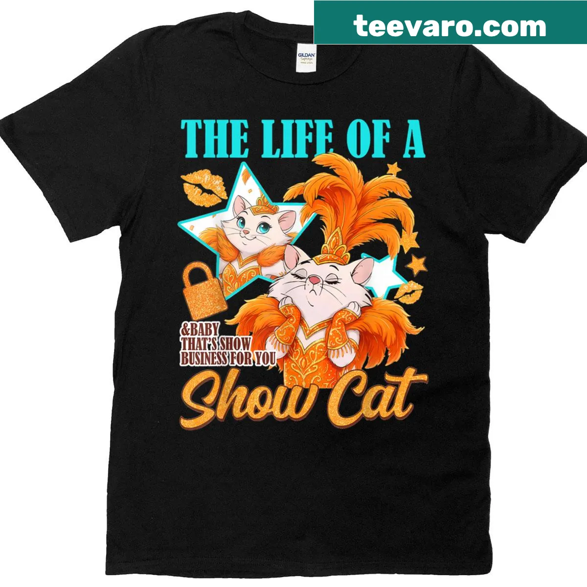 Illustrated t-shirt showcasing the life of a show cat — on a men's t-shirt