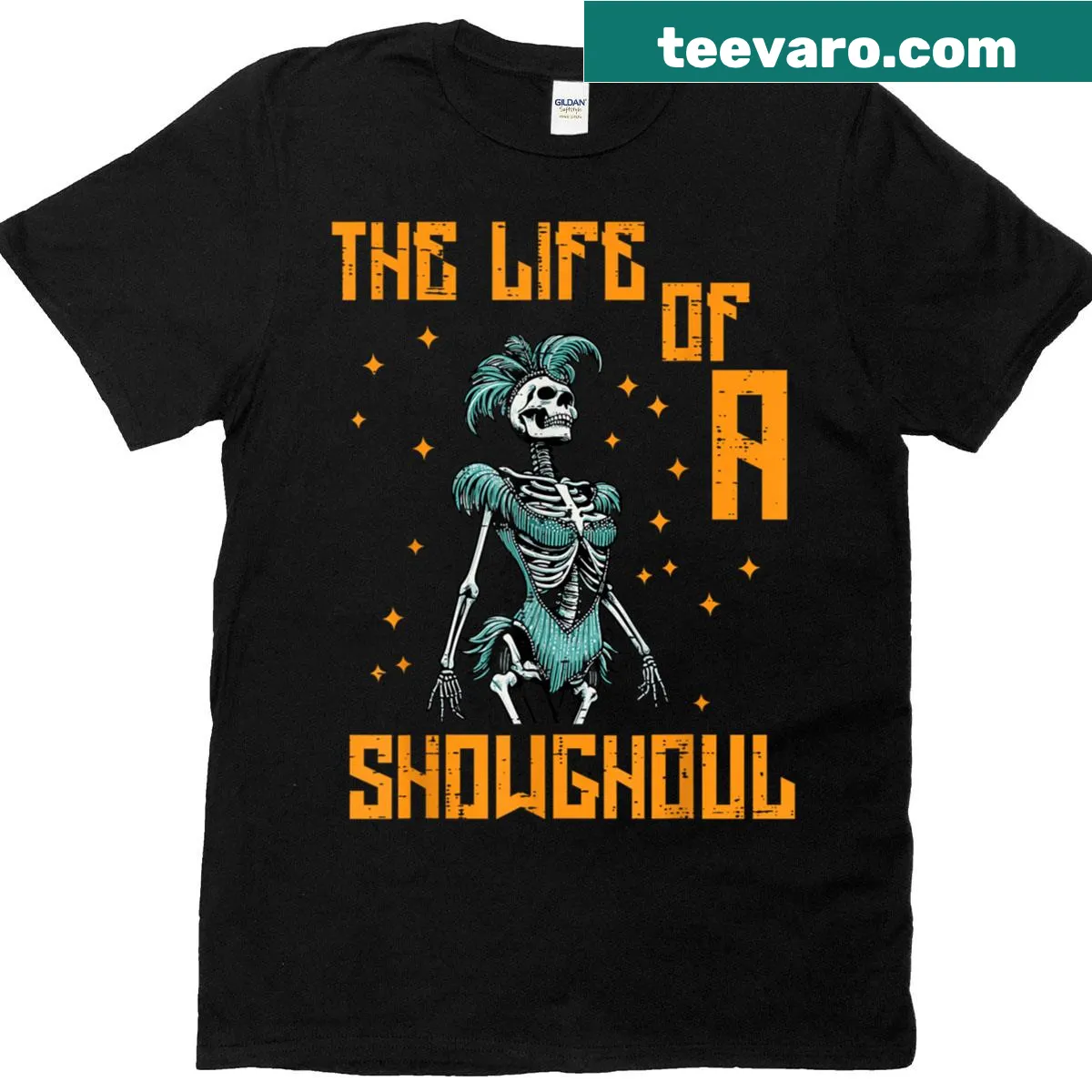 Funny Halloween T-shirt featuring a whimsical skeleton design. — on a men's t-shirt