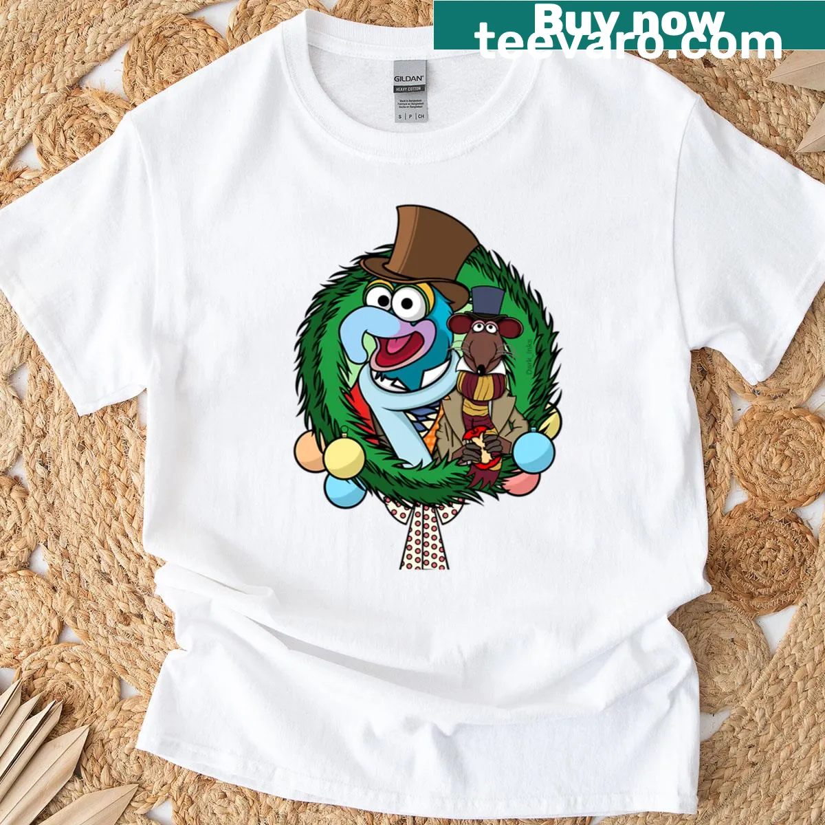 Muppet Christmas Carol themed graphic on a festive T-shirt — on a men's t-shirt