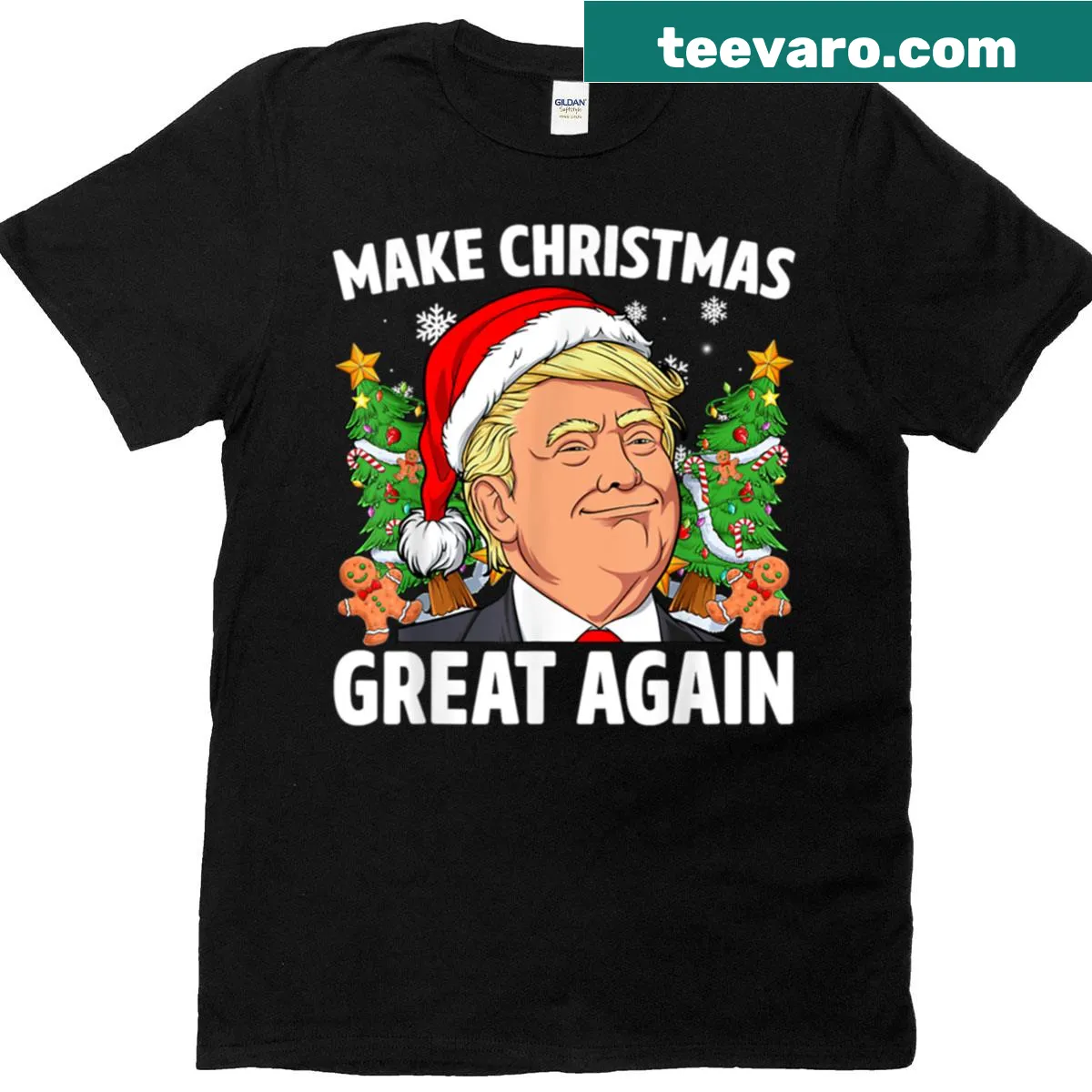 Ugly Christmas T-shirt with political humor and festive design — on a men's t-shirt