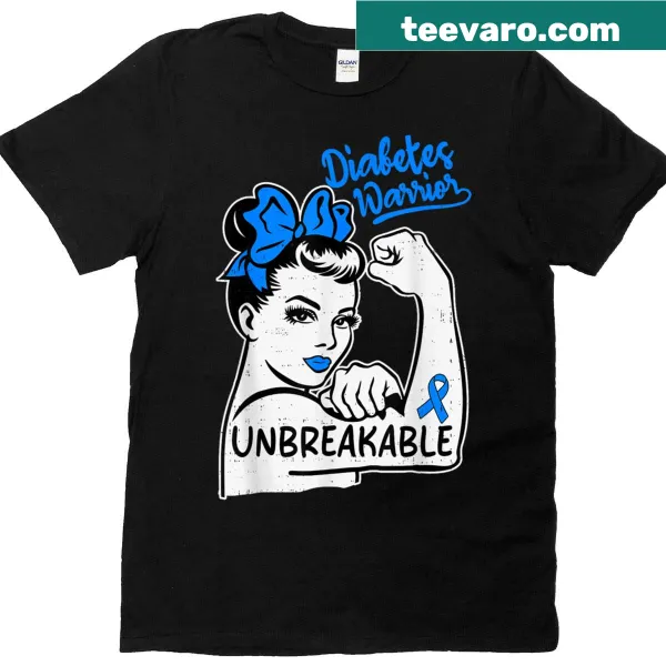 Inspirational women's t-shirt for Type 1 Diabetes awareness with blue ribbon