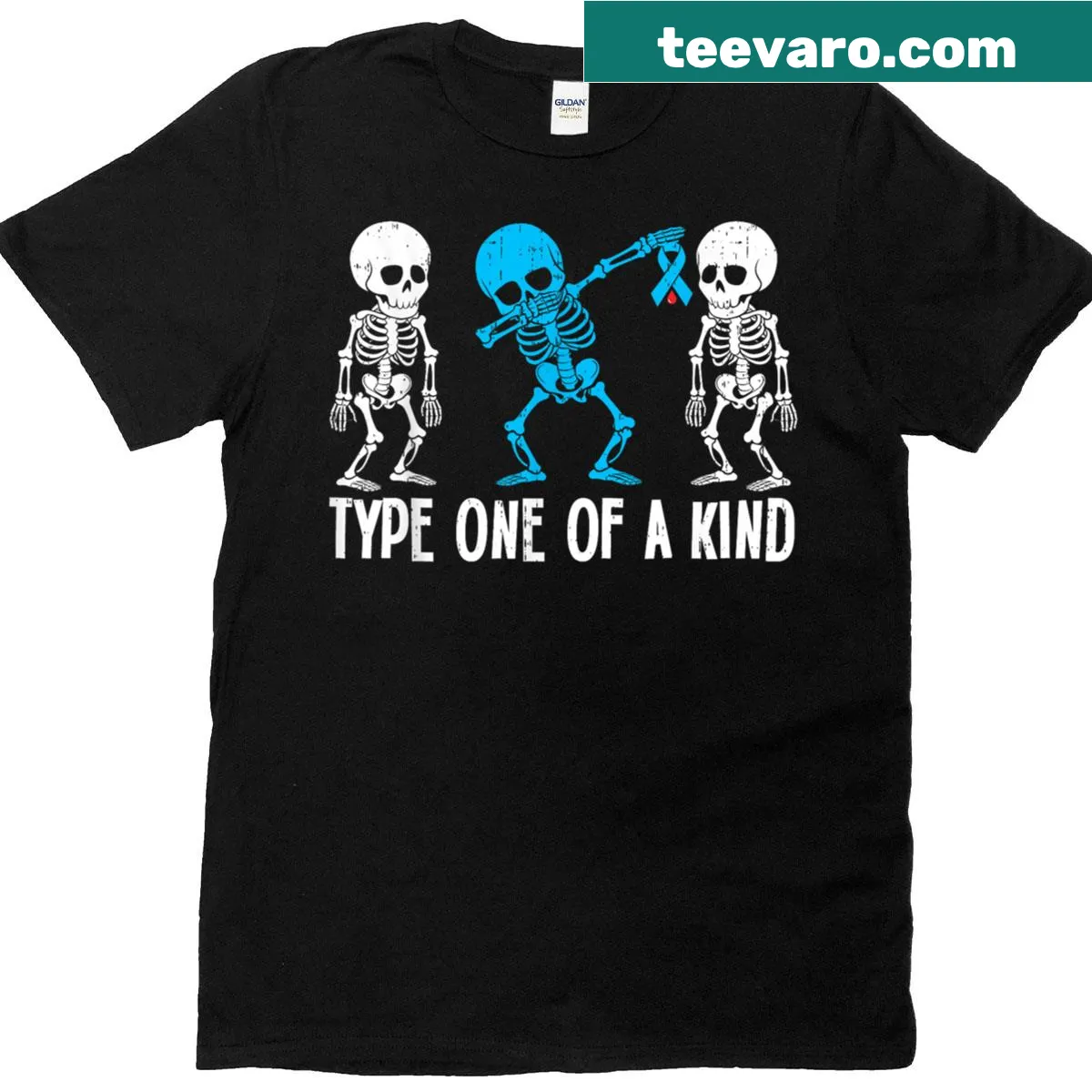 Diabetes awareness T-shirt with skeleton graphic — on a men's t-shirt