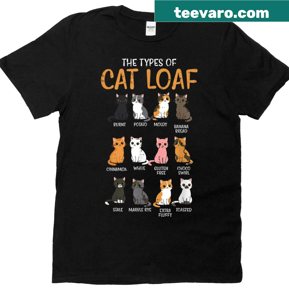 Kawaii style T-shirt displaying various types of cute cats — on a men's t-shirt