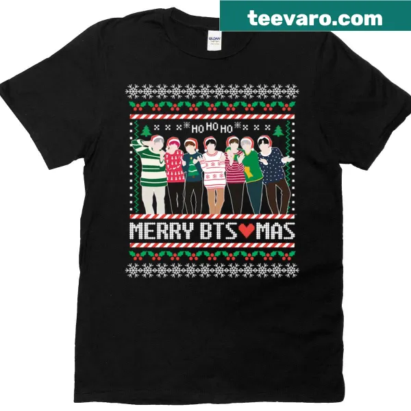 Kpop-themed Ugly Christmas T-shirt with festive holiday graphics.