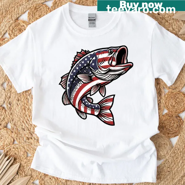 Vintage bass fishing t-shirt with American flag design
