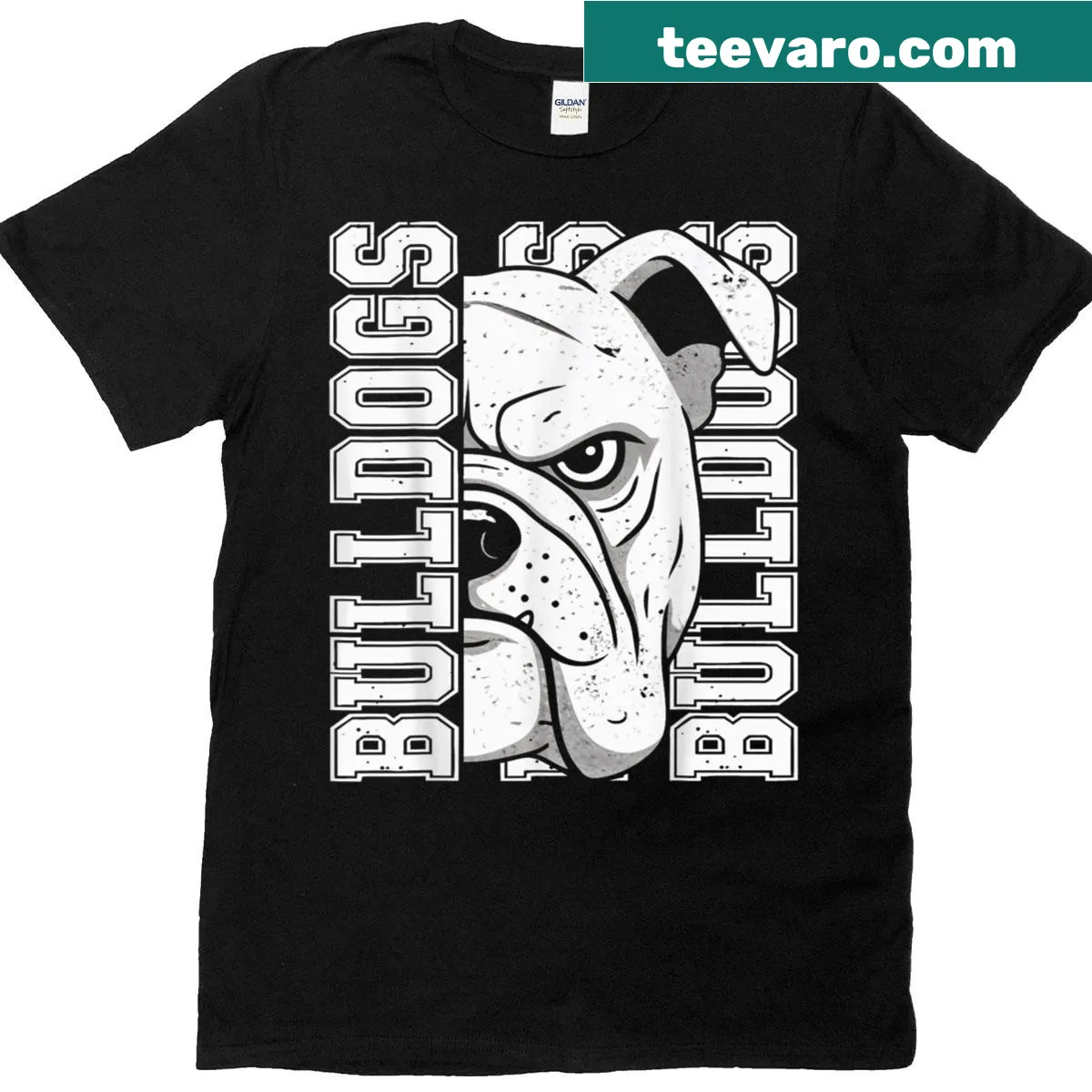 Vintage Bulldog Pride T-shirt with name and emblem design — on a men's t-shirt