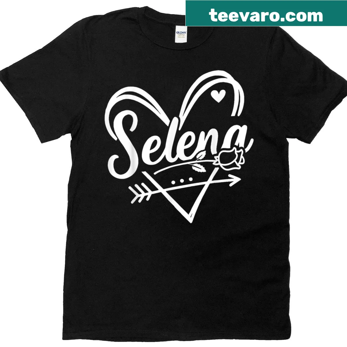 Vintage Selena designed t-shirt with heart, arrow, and rose — on a men's t-shirt