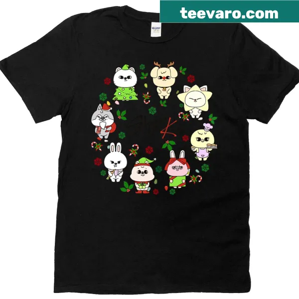 Vintage Stray Kids themed Christmas graphic t-shirt