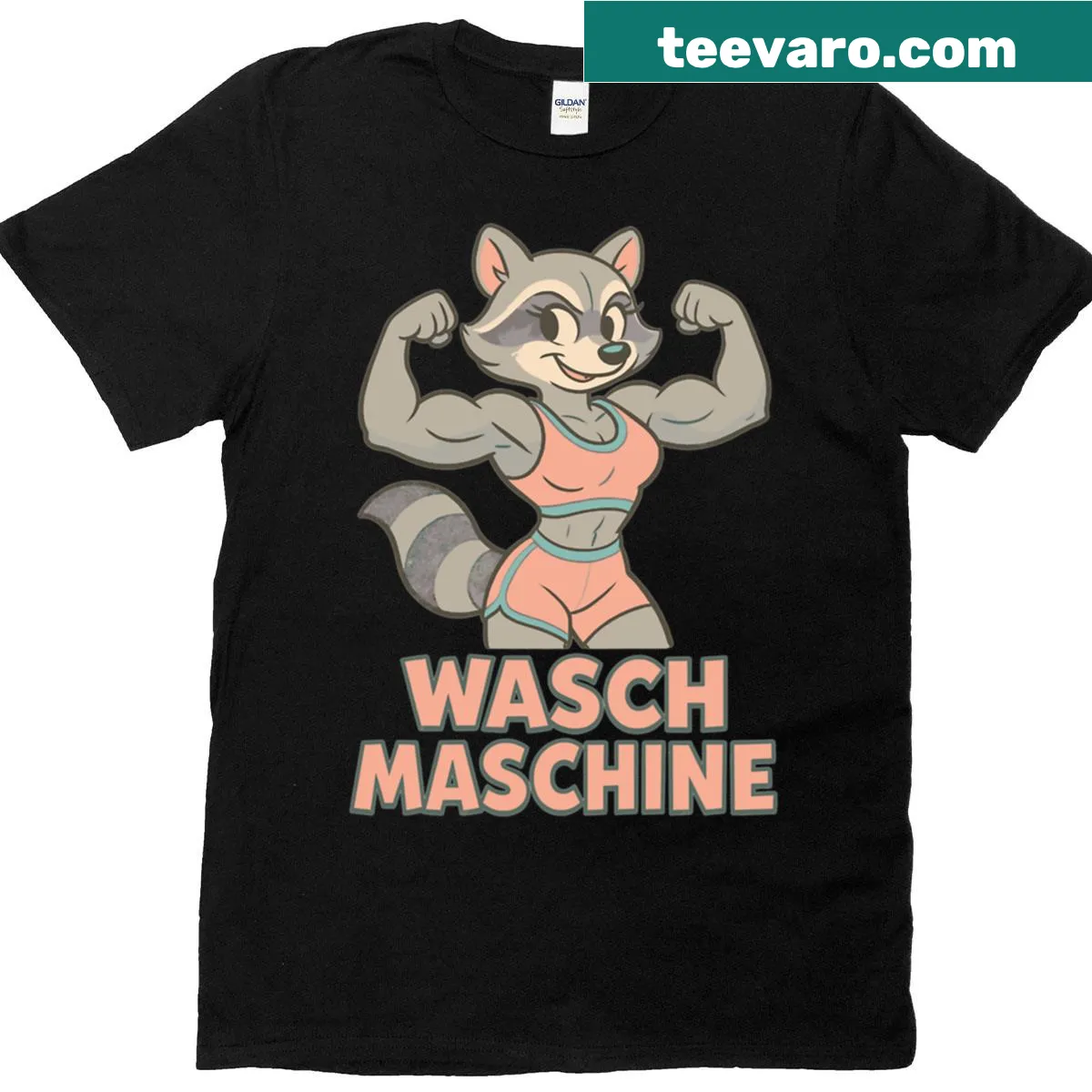 Funny oversized T-shirt with a raccoon and washing machine design — on a men's t-shirt