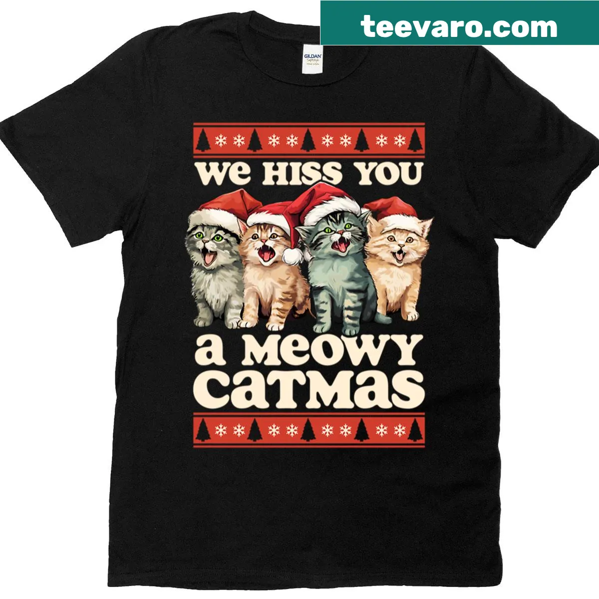 Funny cat-themed Christmas t-shirt with humorous text design — on a men's t-shirt