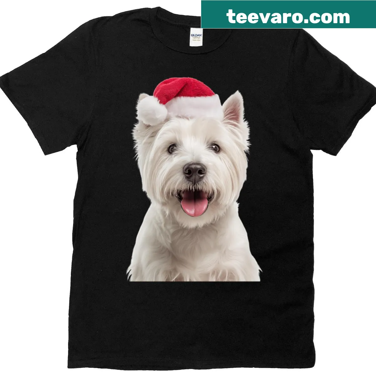 Oversized T-shirt with festive West Highland White Terrier illustration — on a men's t-shirt