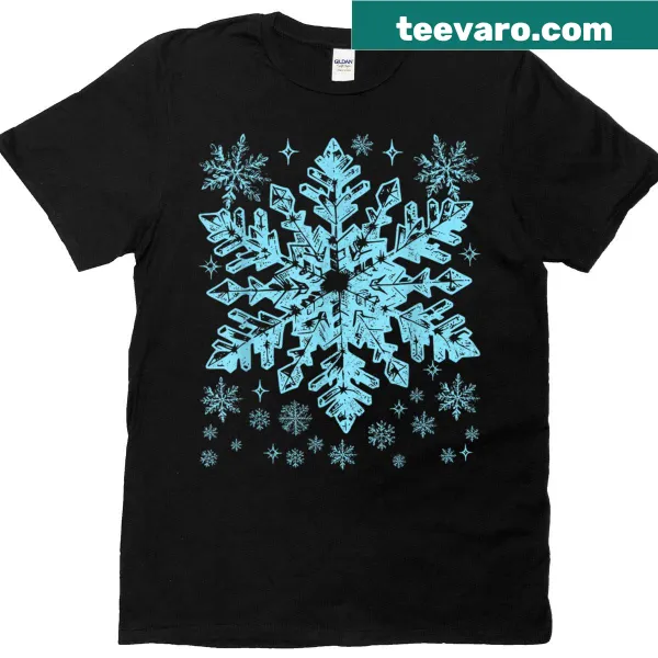 Christmas T-shirt featuring whimsical snowflake illustrations