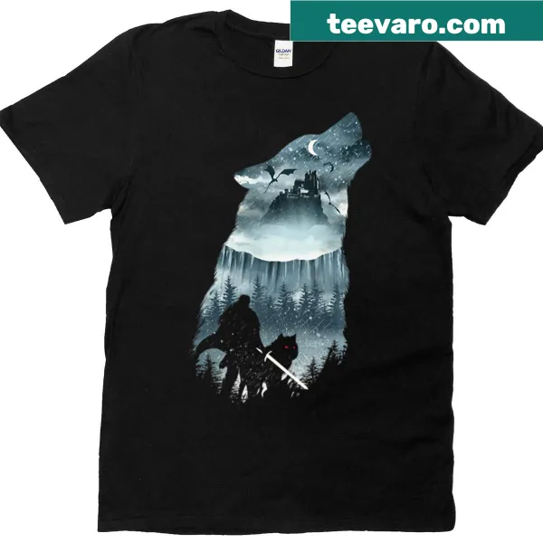 Charming winter-themed T-shirt featuring snowflakes and a peaceful landscape