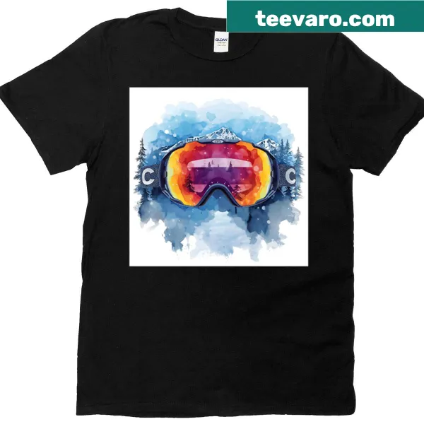 T-shirt design featuring icons of winter sports