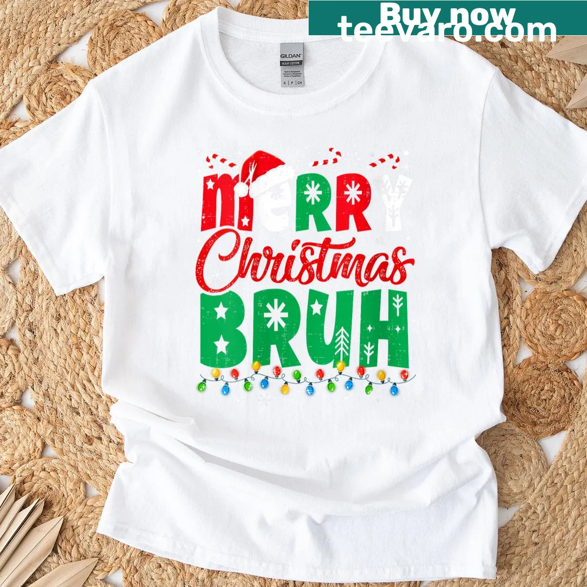 Funny 'Bruh Christmas' design for kids and teens in a festive shirt — on a men's t-shirt