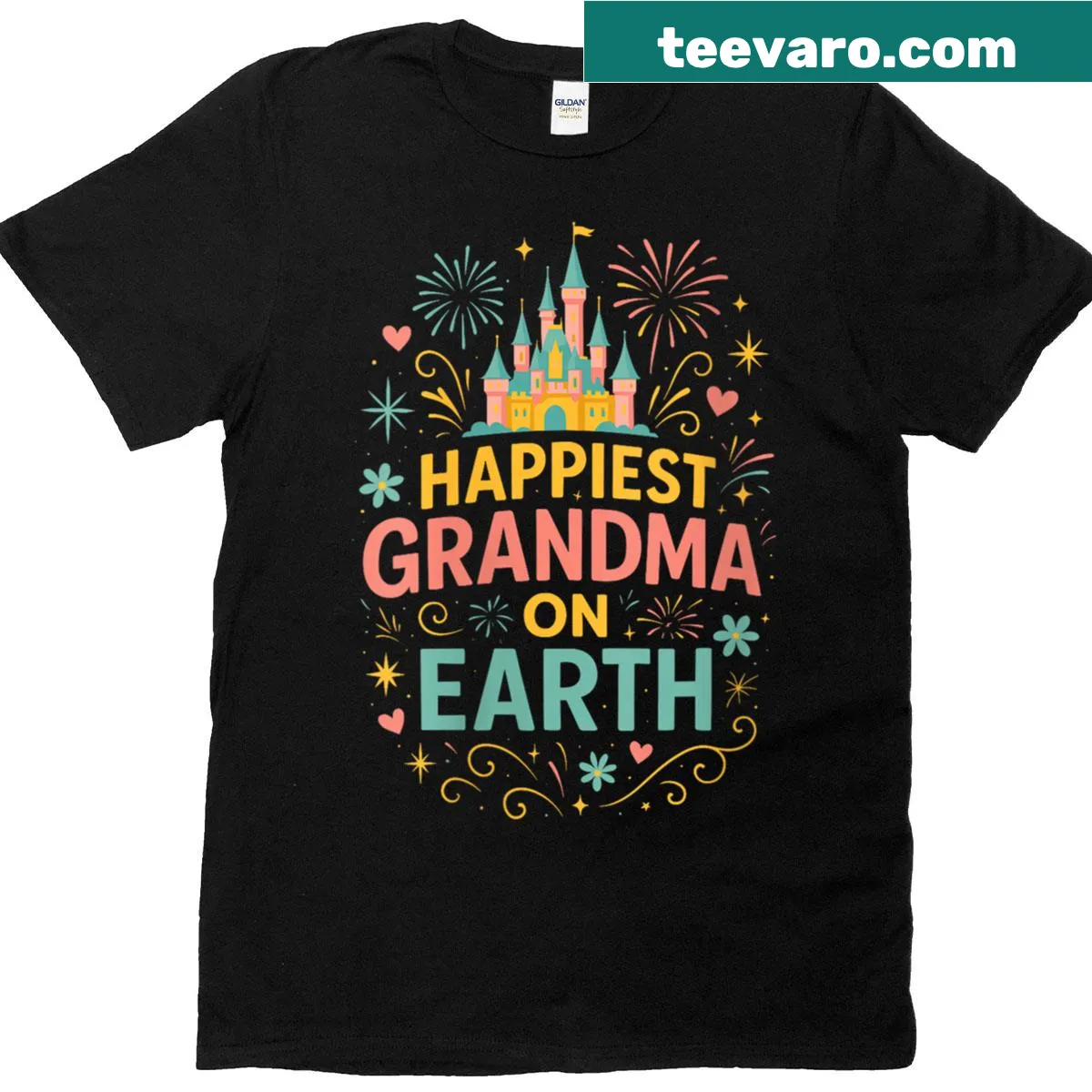 Proud t-shirt for grandmas with 'Happiest Grandma On Earth' text — on a men's t-shirt