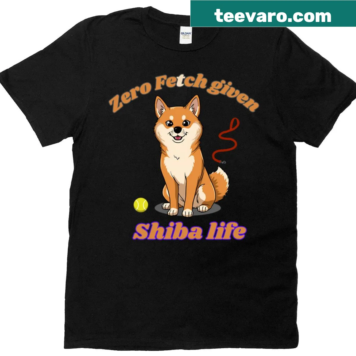 Oversized T-shirt with 'Zero Fetch Given' Shiba design — on a men's t-shirt