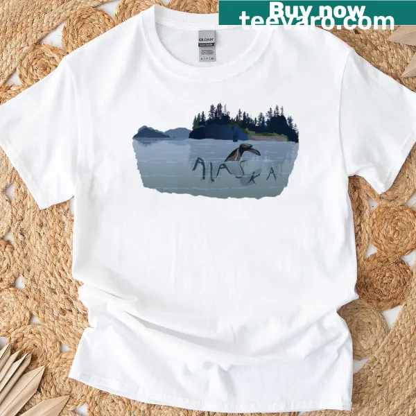 Illustrated T-shirt featuring a whale's tail emerging from water