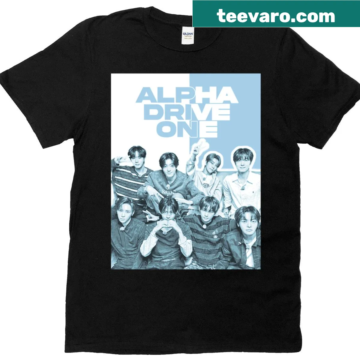 Minimalist T-shirt with bold typography 'Alpha Drive One' — on a men's t-shirt
